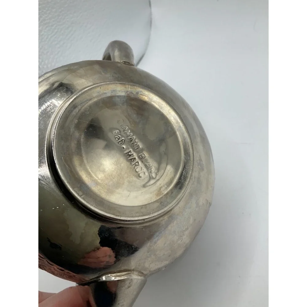 Vintage Moroccan Small‎ Teapot handcrafted hammered ornate Diamant Blanc Stamped